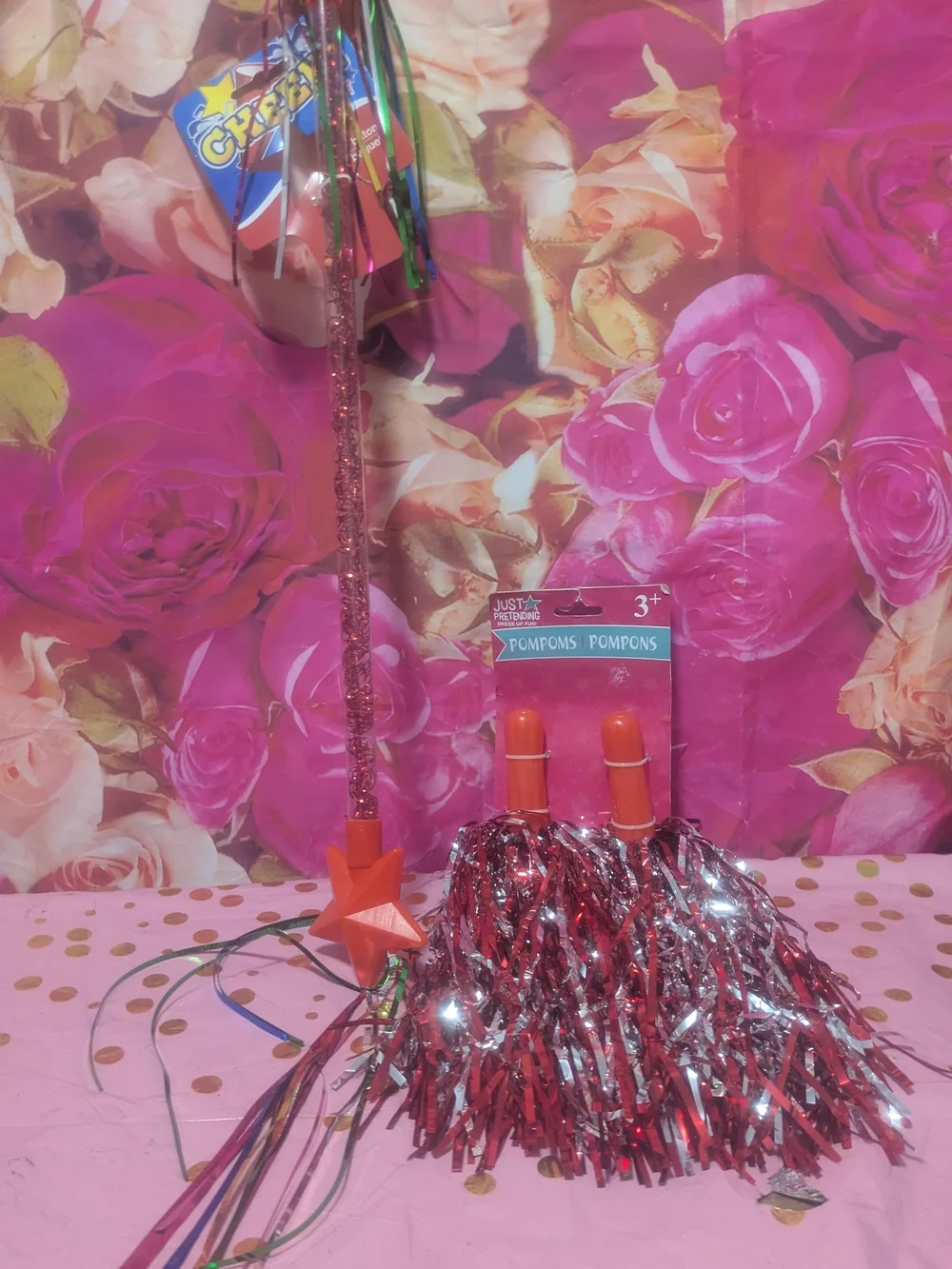 Red & Silver Pom Poms – Cheer Party Supplies